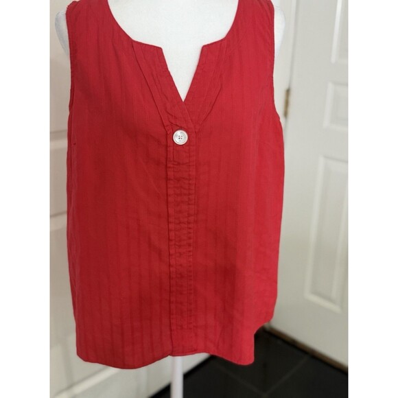 J Jill Red Single-Button Sleeveless Popover Tank Top 100% Cotton - Size L Petite - Picture 1 of 6
